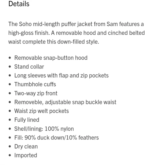 SAM. SOHO BELTED MID LENGTH PUFFER JACKET MEDIUM - Picture 16 of 16